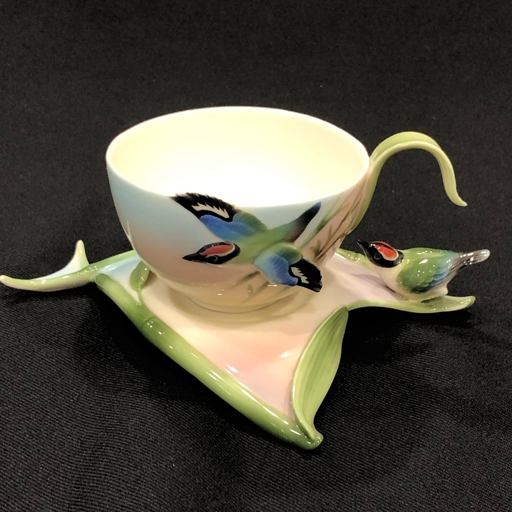 Franz Porcelain Bamboo Song Bird Cup And Saucer FZ00570 Fine Porcelain
